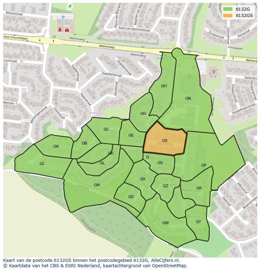 Afbeelding van het postcodegebied 6132 GS op de kaart.