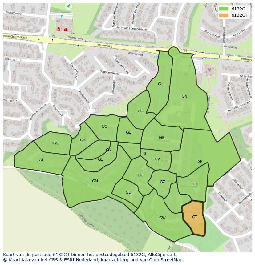 Afbeelding van het postcodegebied 6132 GT op de kaart.