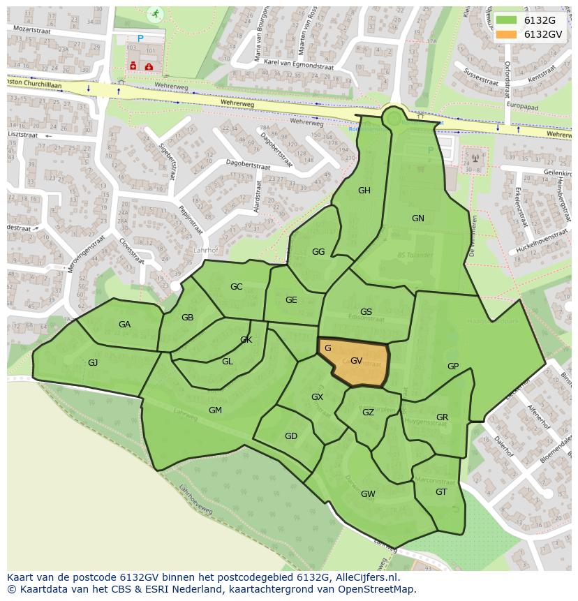 Afbeelding van het postcodegebied 6132 GV op de kaart.