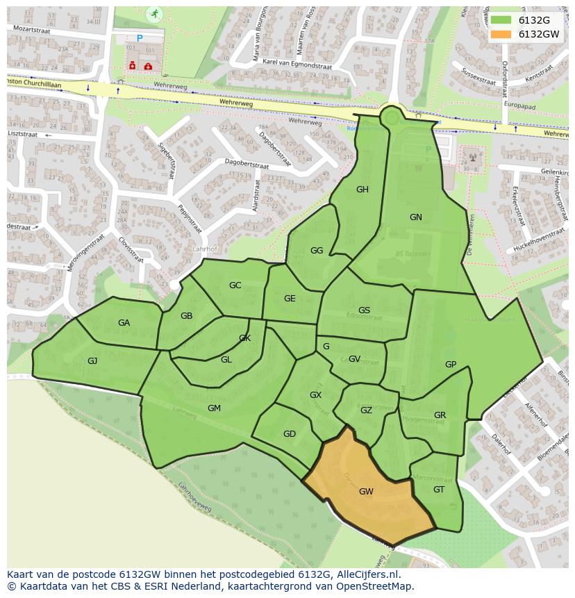 Afbeelding van het postcodegebied 6132 GW op de kaart.