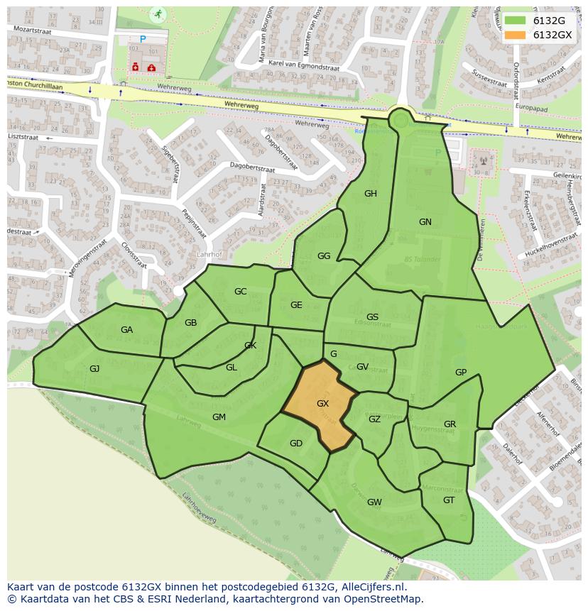 Afbeelding van het postcodegebied 6132 GX op de kaart.