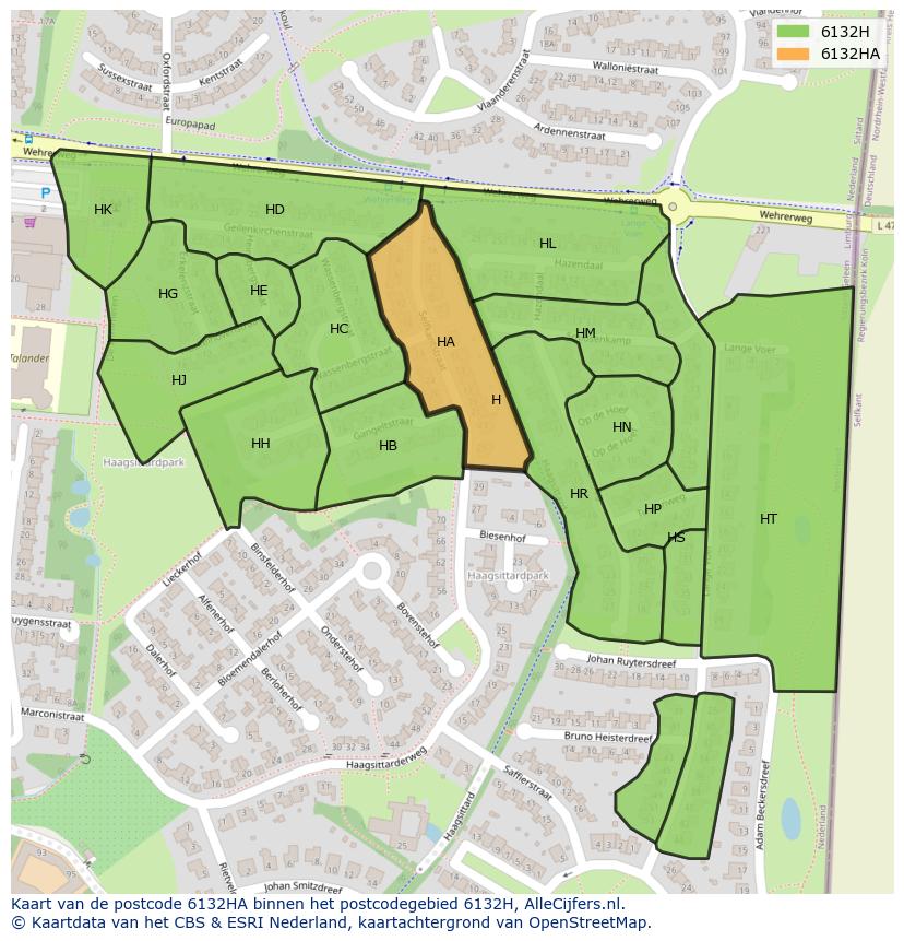 Afbeelding van het postcodegebied 6132 HA op de kaart.