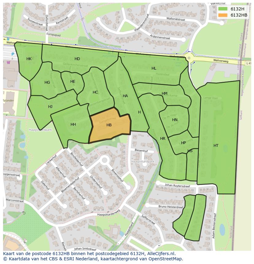 Afbeelding van het postcodegebied 6132 HB op de kaart.