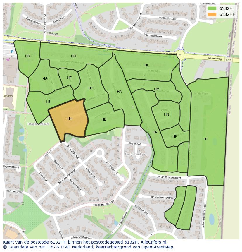 Afbeelding van het postcodegebied 6132 HH op de kaart.