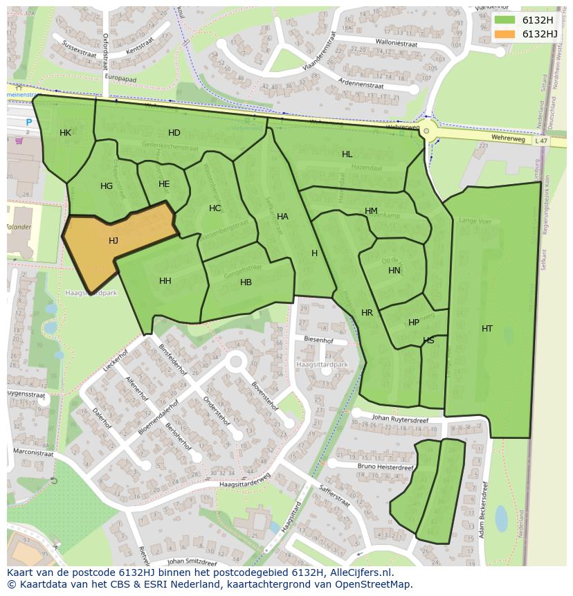 Afbeelding van het postcodegebied 6132 HJ op de kaart.