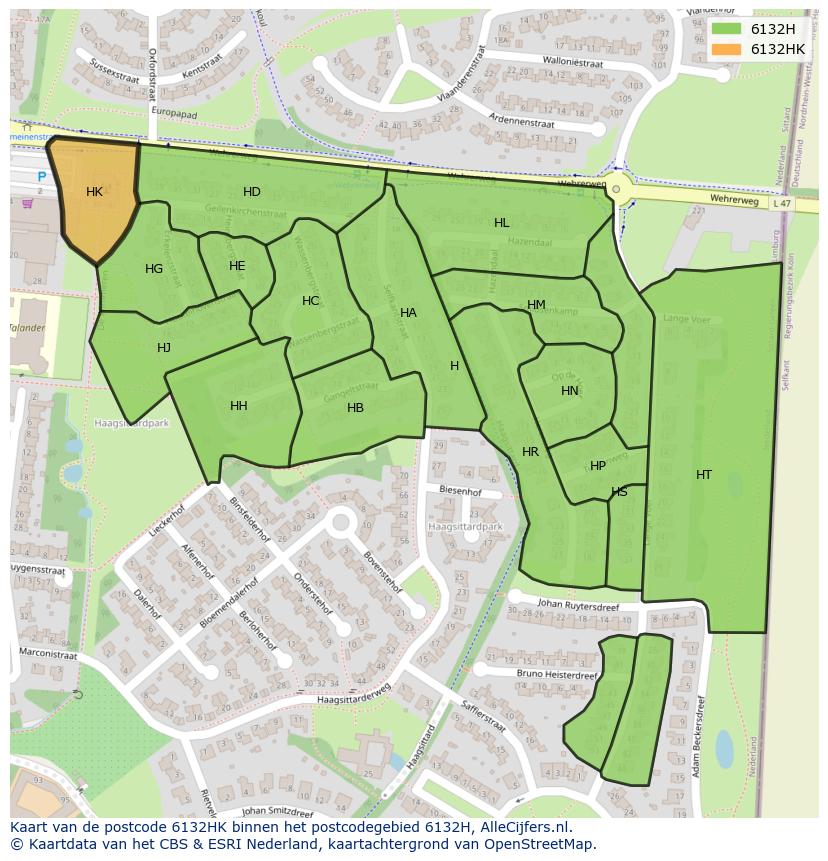 Afbeelding van het postcodegebied 6132 HK op de kaart.
