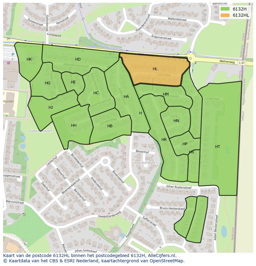 Afbeelding van het postcodegebied 6132 HL op de kaart.