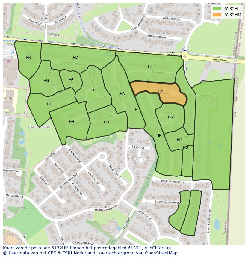 Afbeelding van het postcodegebied 6132 HM op de kaart.