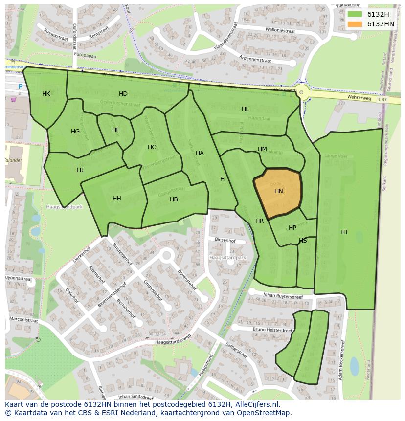 Afbeelding van het postcodegebied 6132 HN op de kaart.
