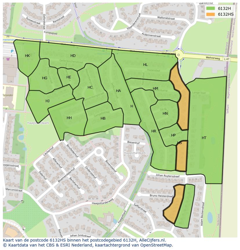 Afbeelding van het postcodegebied 6132 HS op de kaart.