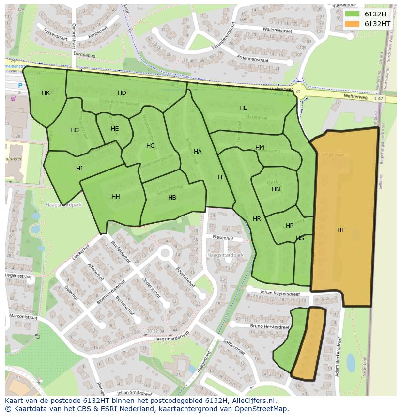 Afbeelding van het postcodegebied 6132 HT op de kaart.