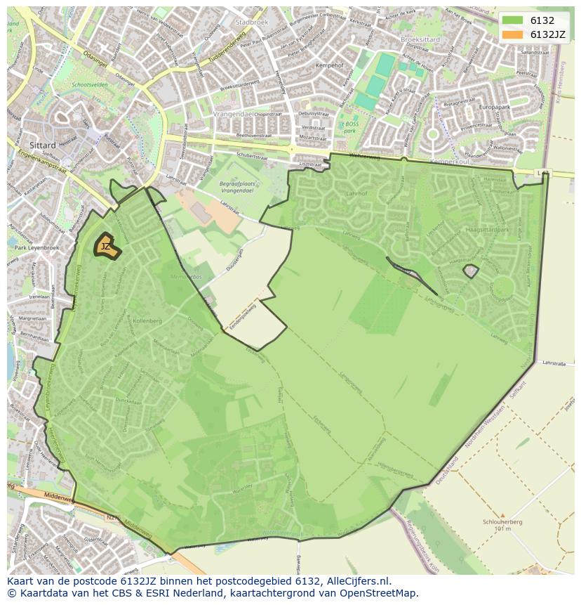 Afbeelding van het postcodegebied 6132 JZ op de kaart.
