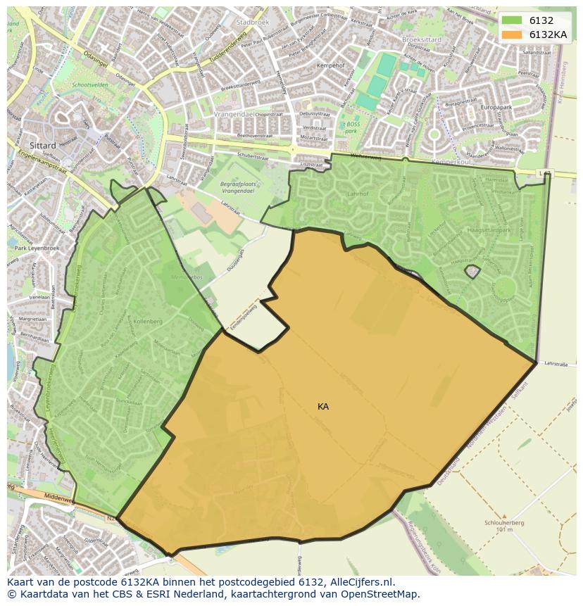 Afbeelding van het postcodegebied 6132 KA op de kaart.