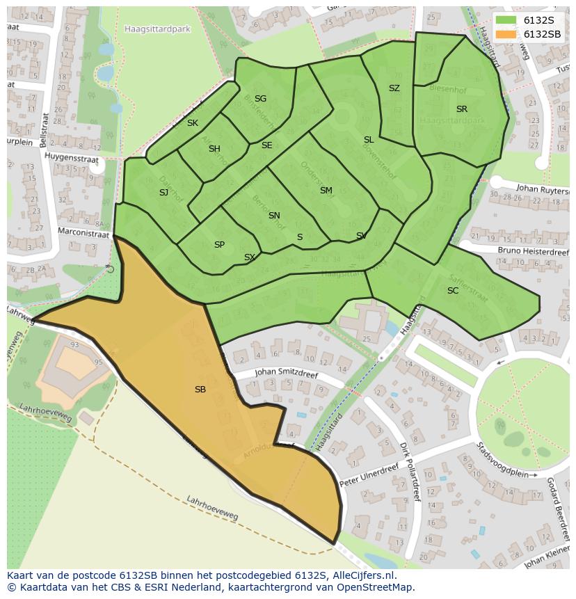 Afbeelding van het postcodegebied 6132 SB op de kaart.