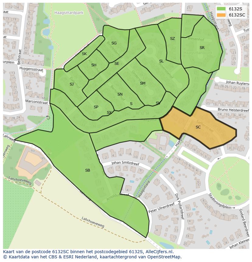Afbeelding van het postcodegebied 6132 SC op de kaart.