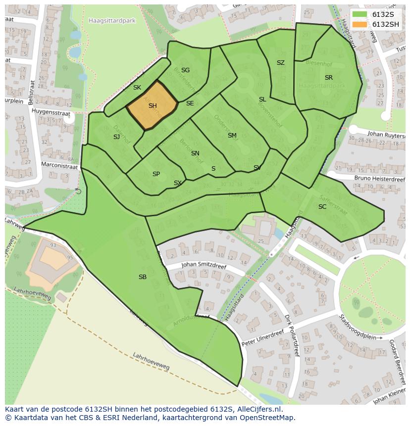 Afbeelding van het postcodegebied 6132 SH op de kaart.