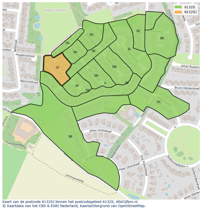 Afbeelding van het postcodegebied 6132 SJ op de kaart.