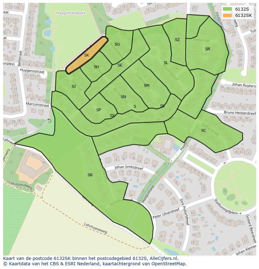 Afbeelding van het postcodegebied 6132 SK op de kaart.