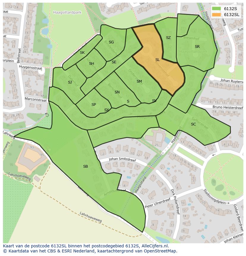 Afbeelding van het postcodegebied 6132 SL op de kaart.