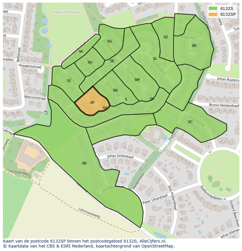 Afbeelding van het postcodegebied 6132 SP op de kaart.