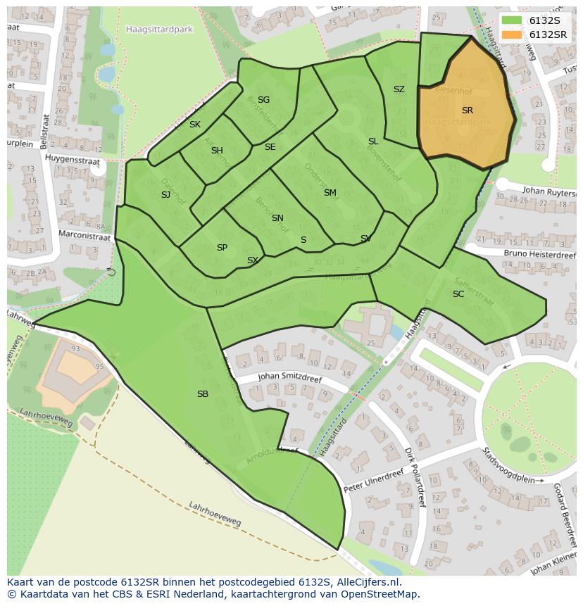 Afbeelding van het postcodegebied 6132 SR op de kaart.
