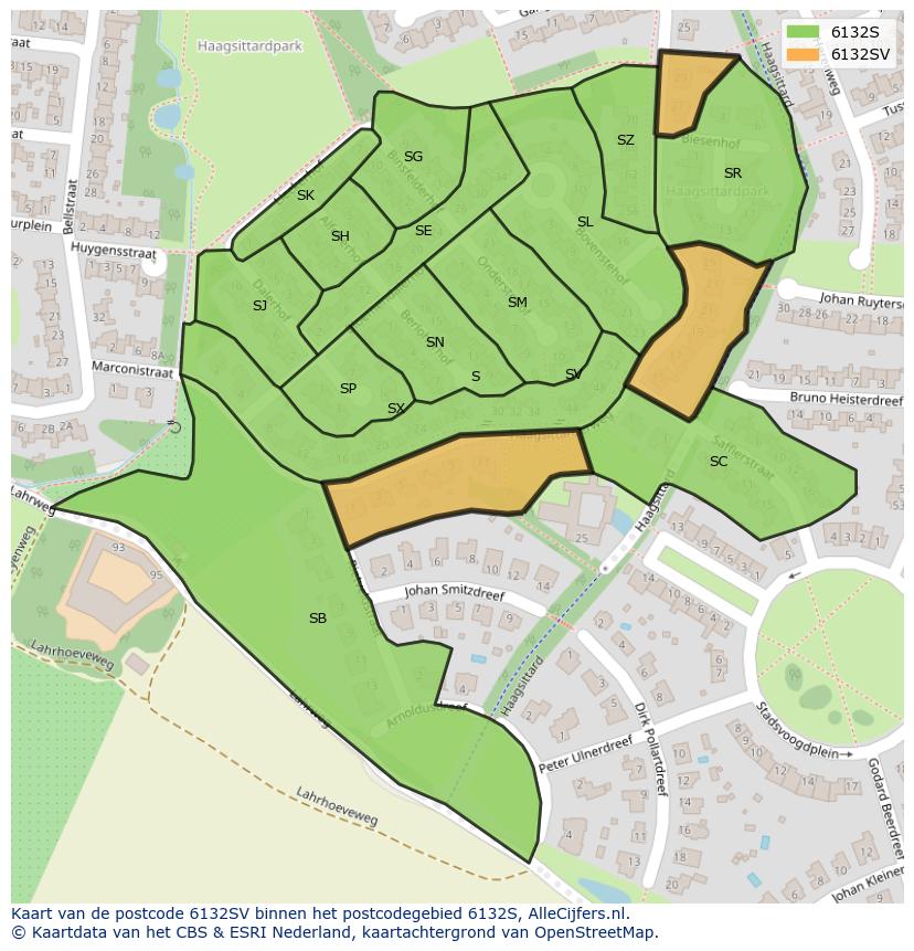 Afbeelding van het postcodegebied 6132 SV op de kaart.