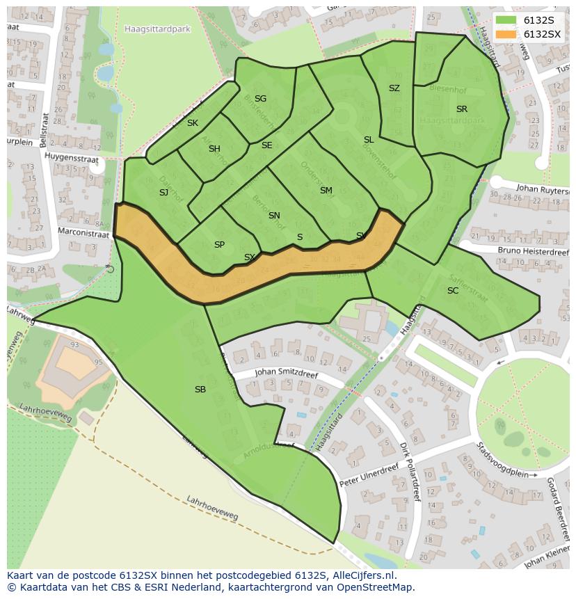 Afbeelding van het postcodegebied 6132 SX op de kaart.