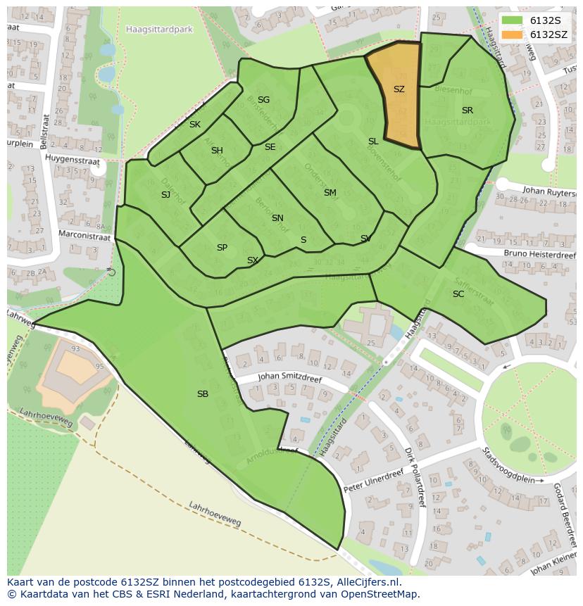 Afbeelding van het postcodegebied 6132 SZ op de kaart.