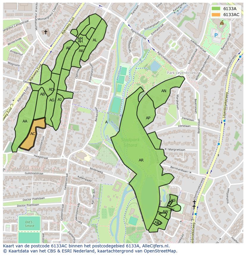 Afbeelding van het postcodegebied 6133 AC op de kaart.