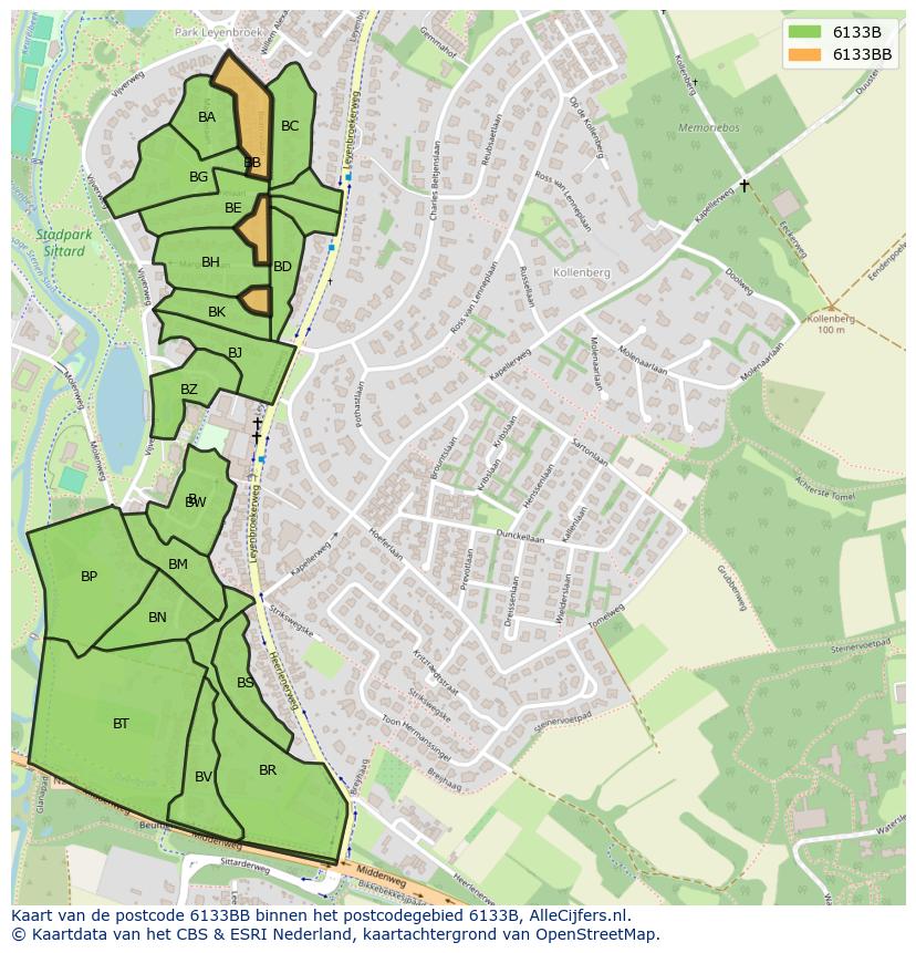 Afbeelding van het postcodegebied 6133 BB op de kaart.