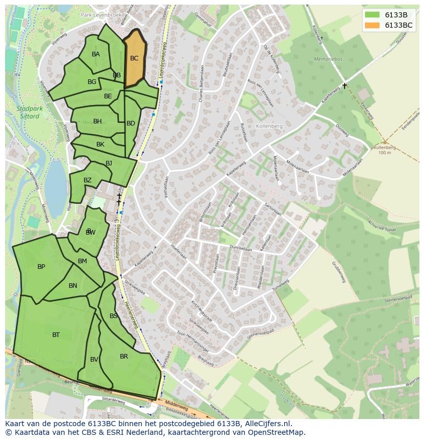 Afbeelding van het postcodegebied 6133 BC op de kaart.
