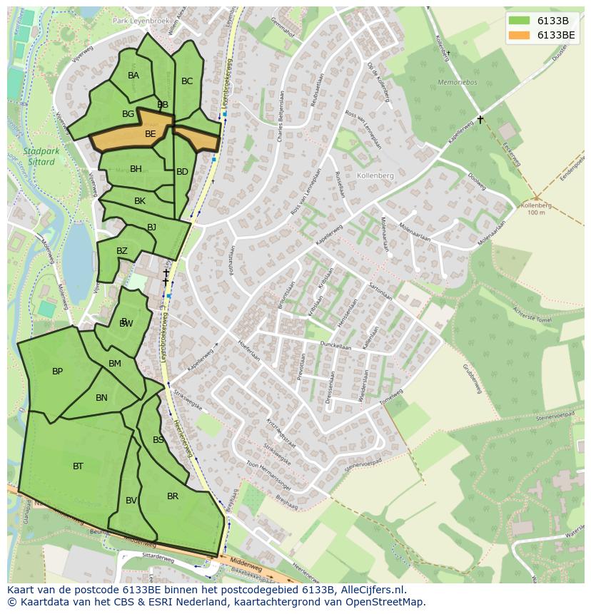 Afbeelding van het postcodegebied 6133 BE op de kaart.