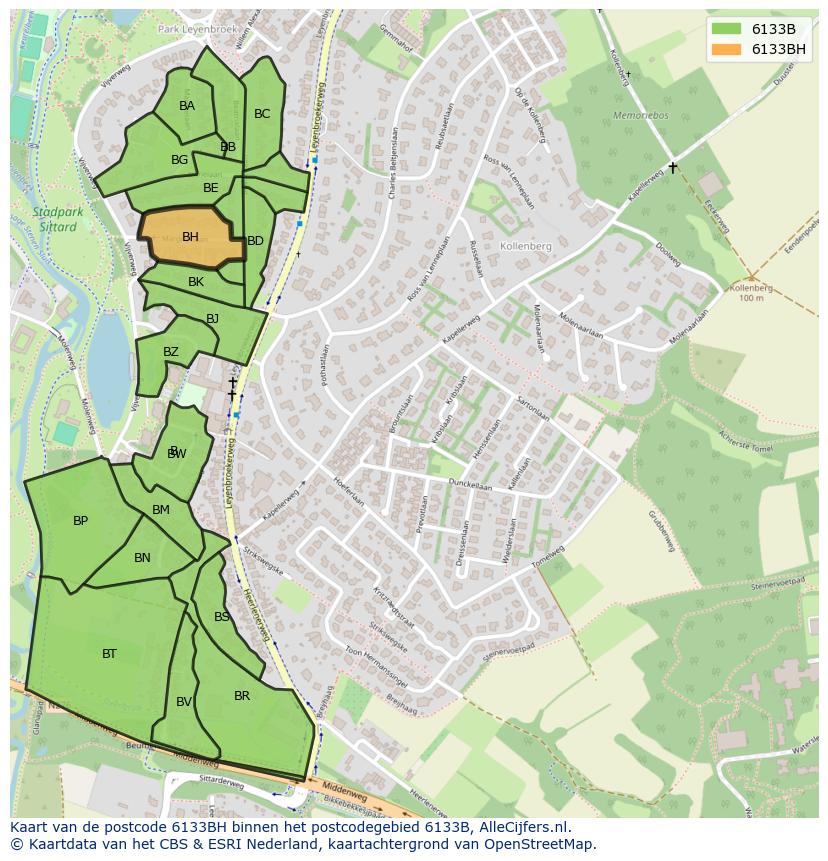 Afbeelding van het postcodegebied 6133 BH op de kaart.