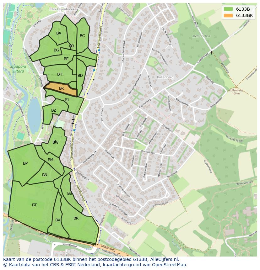 Afbeelding van het postcodegebied 6133 BK op de kaart.