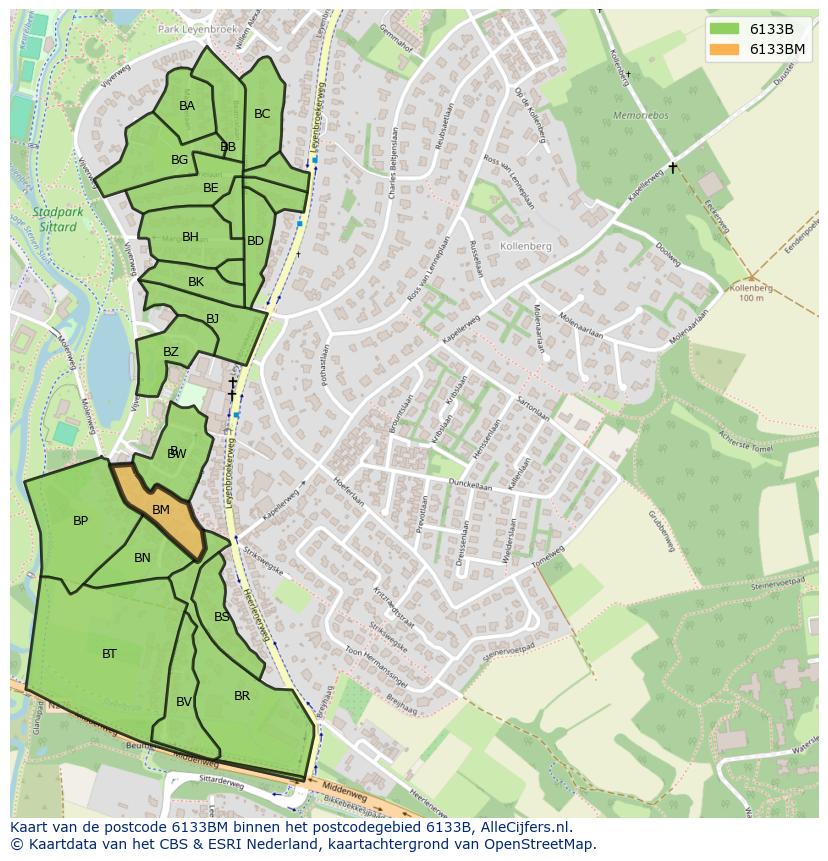 Afbeelding van het postcodegebied 6133 BM op de kaart.