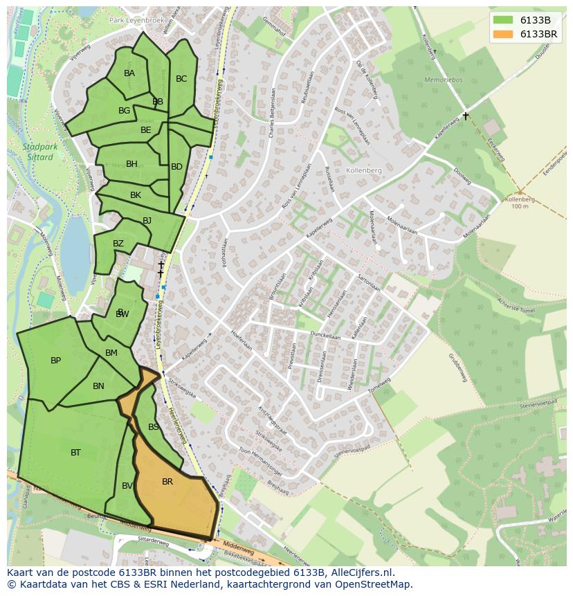 Afbeelding van het postcodegebied 6133 BR op de kaart.