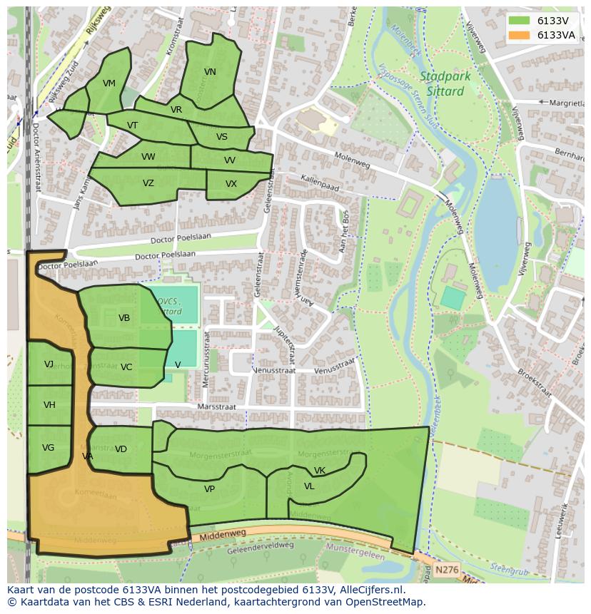 Afbeelding van het postcodegebied 6133 VA op de kaart.