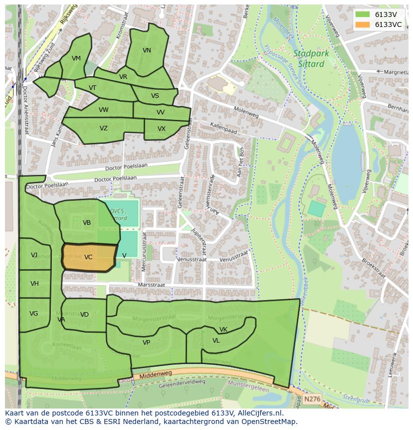 Afbeelding van het postcodegebied 6133 VC op de kaart.