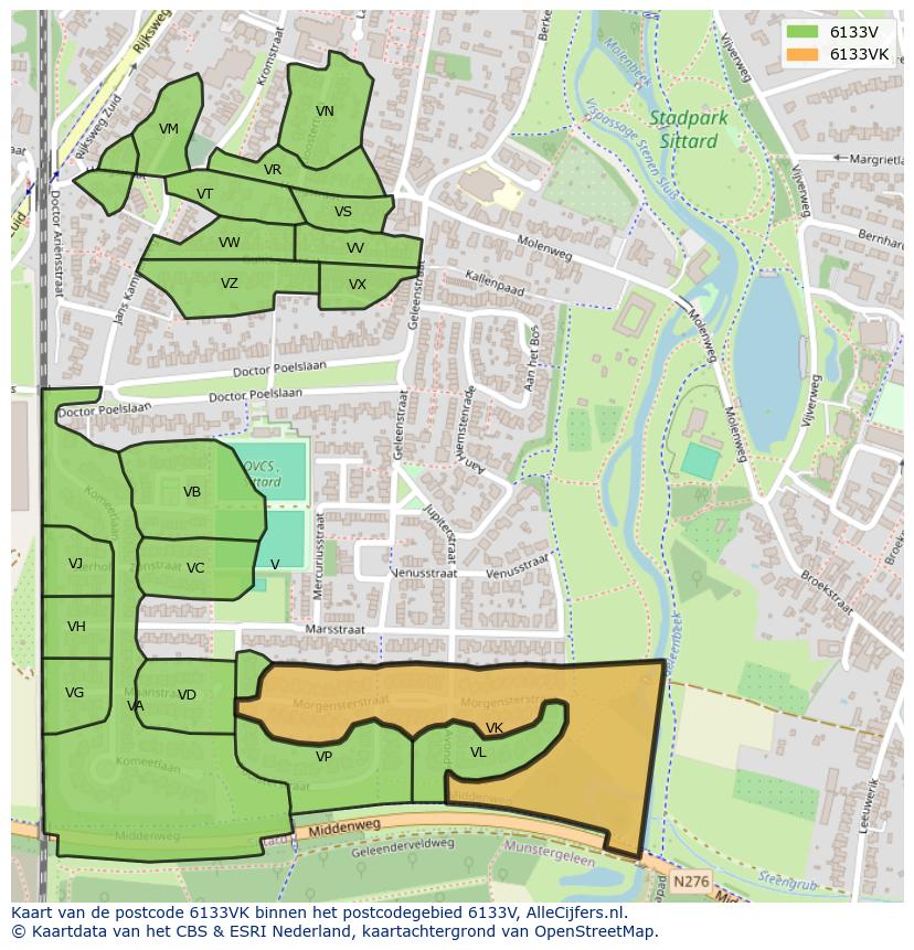 Afbeelding van het postcodegebied 6133 VK op de kaart.