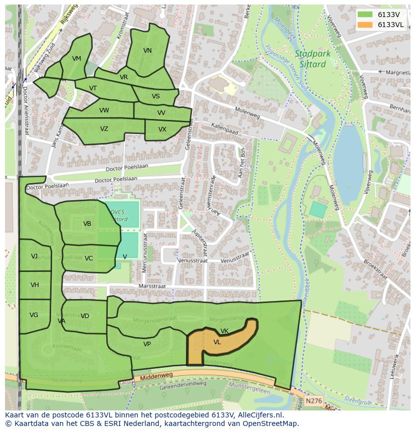 Afbeelding van het postcodegebied 6133 VL op de kaart.