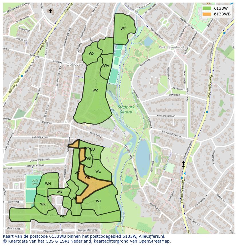 Afbeelding van het postcodegebied 6133 WB op de kaart.