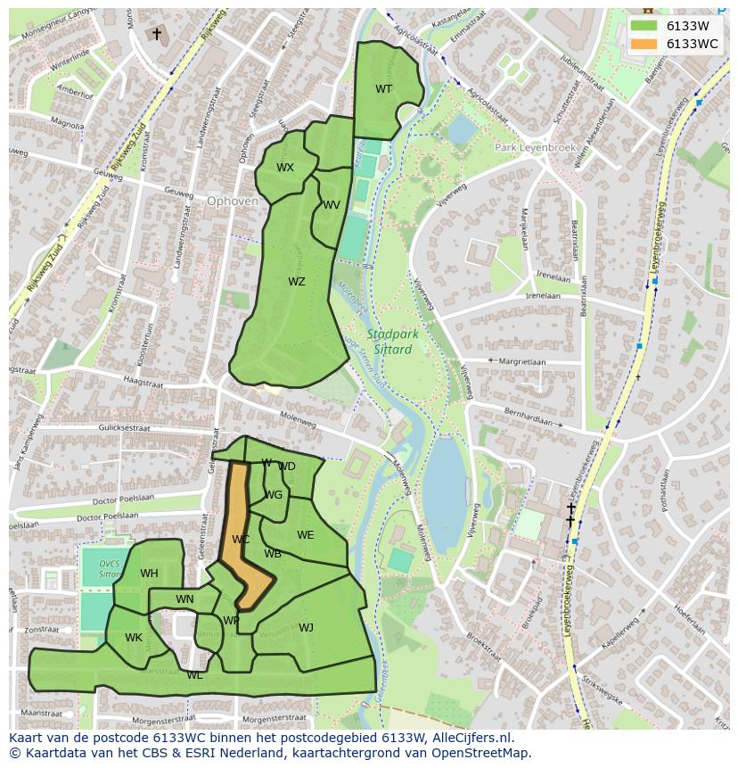 Afbeelding van het postcodegebied 6133 WC op de kaart.