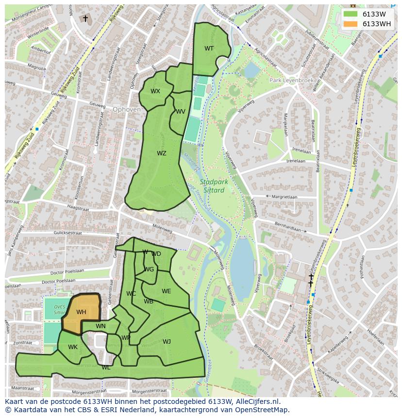 Afbeelding van het postcodegebied 6133 WH op de kaart.