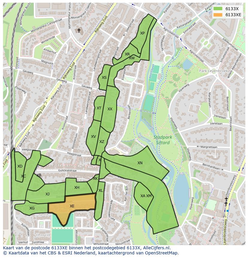 Afbeelding van het postcodegebied 6133 XE op de kaart.
