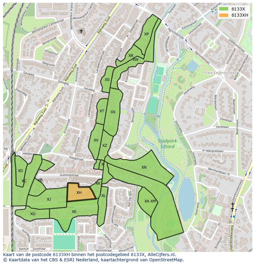 Afbeelding van het postcodegebied 6133 XH op de kaart.