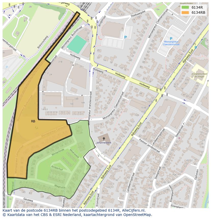 Afbeelding van het postcodegebied 6134 RB op de kaart.