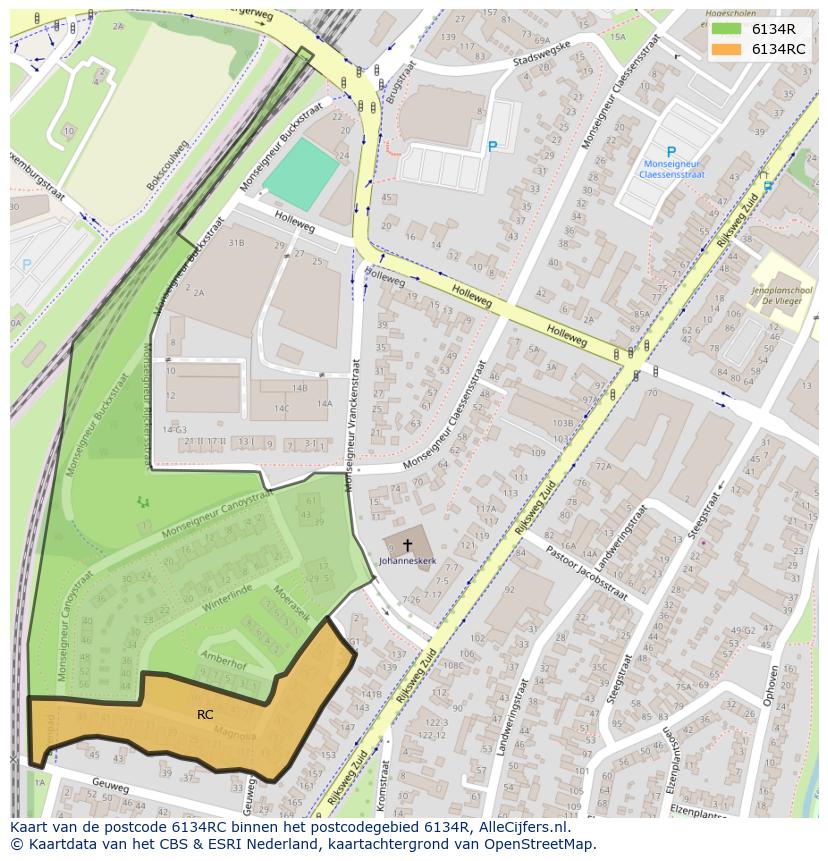 Afbeelding van het postcodegebied 6134 RC op de kaart.