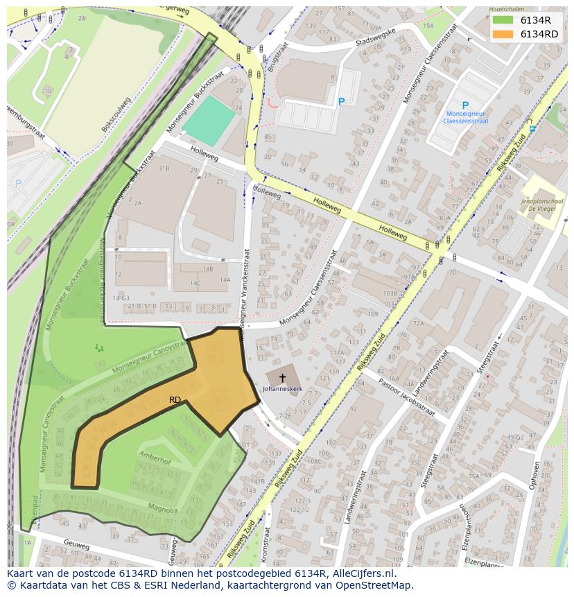 Afbeelding van het postcodegebied 6134 RD op de kaart.