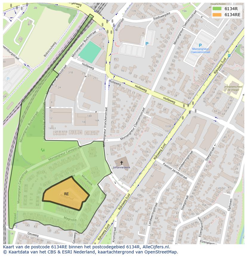 Afbeelding van het postcodegebied 6134 RE op de kaart.