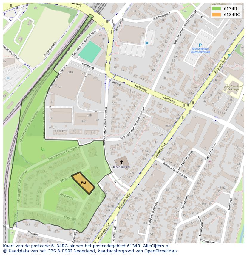 Afbeelding van het postcodegebied 6134 RG op de kaart.